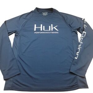 Huk‎ Performance Fishing Long Sleeve Rash Guard Shirt Men's Small Blue